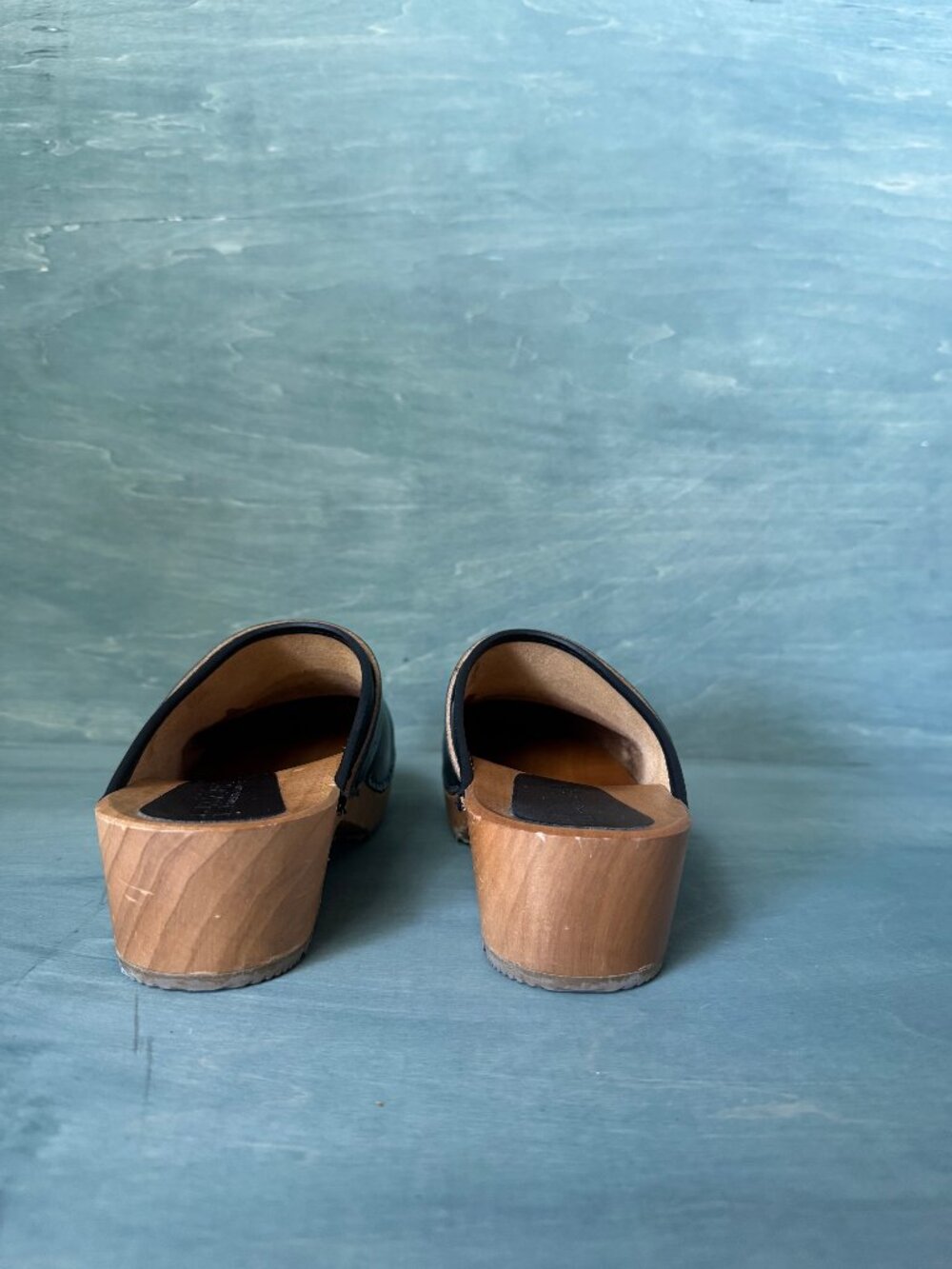 Bjork Metallic Leather Open Back Blue Clogs Handmade w Wood Soles - EU 40/ US 9 - Picture 6 of 10